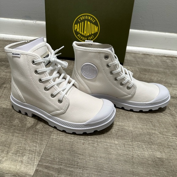 Palladium Women 7 Mens 5.5 White Shoes Ankle Canvas High Top Lace Up Trainers - Picture 4 of 11